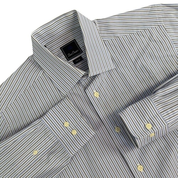 David Donahue Other - David Donahue‎ Trim Fit Dress Shirt 16 32/33 Blue Stripes Button Up Long Sleeve